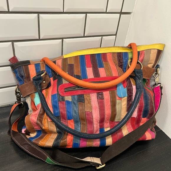 AmeriLeather Colorful Patchwork Soft Leather Tote Bag - Picture 2 of 6